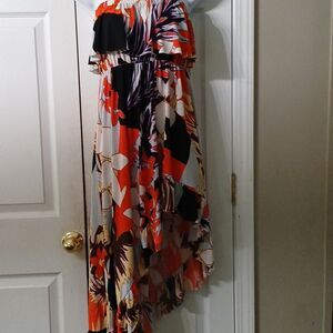 Strapless tropical  multicolor angle cut side dress Sz M NWOT